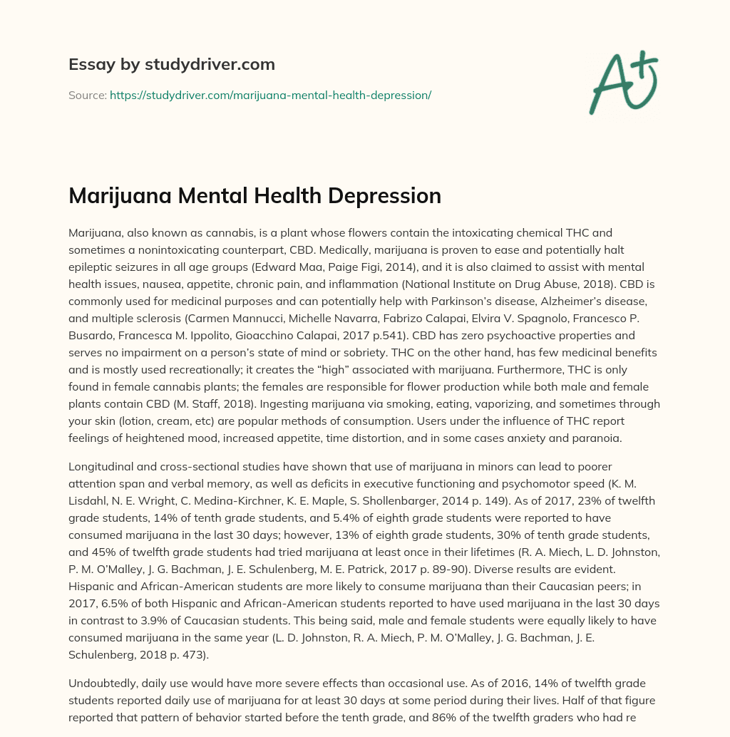 Marijuana Mental Health Depression essay