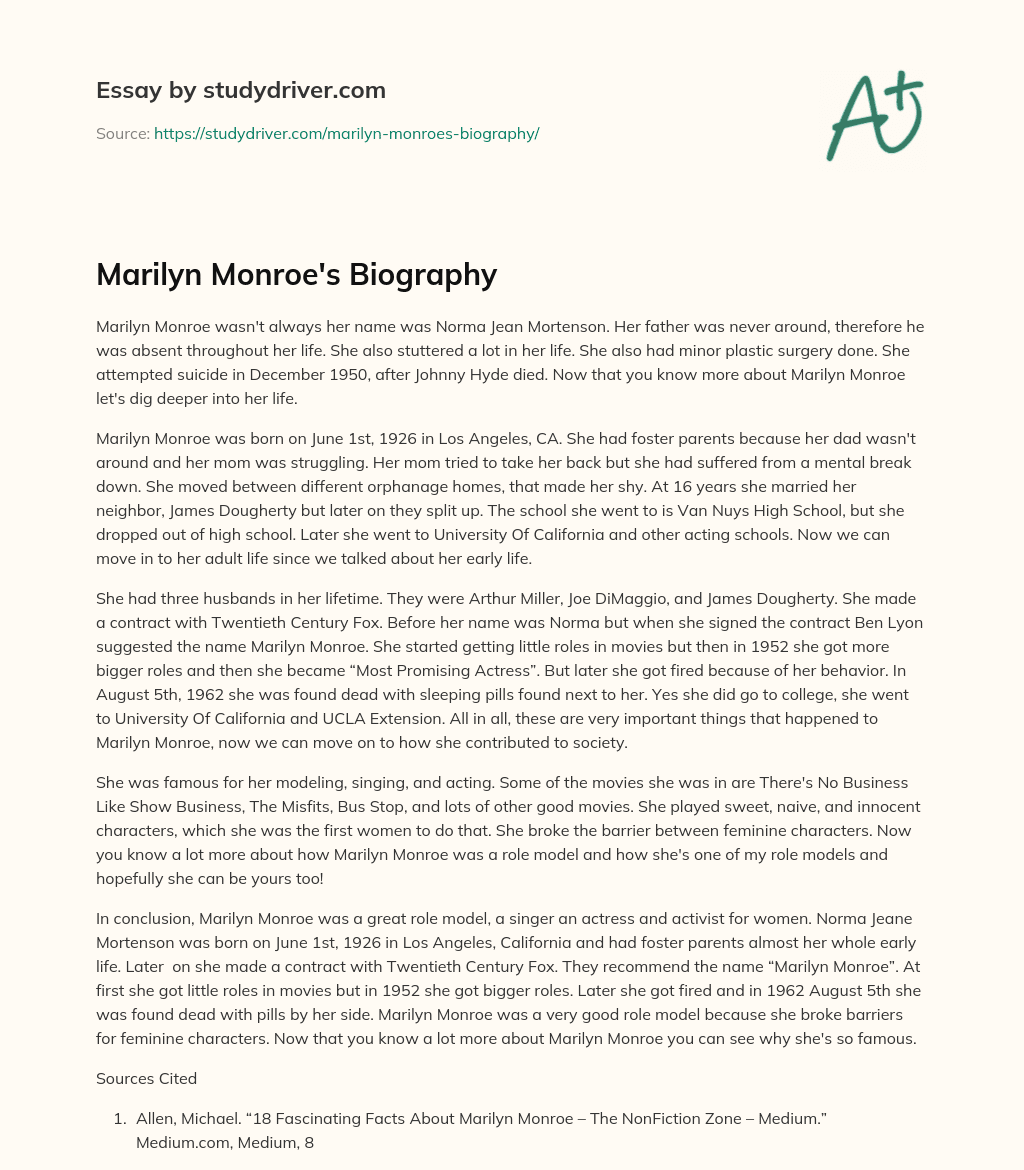 Marilyn Monroe’s Biography essay