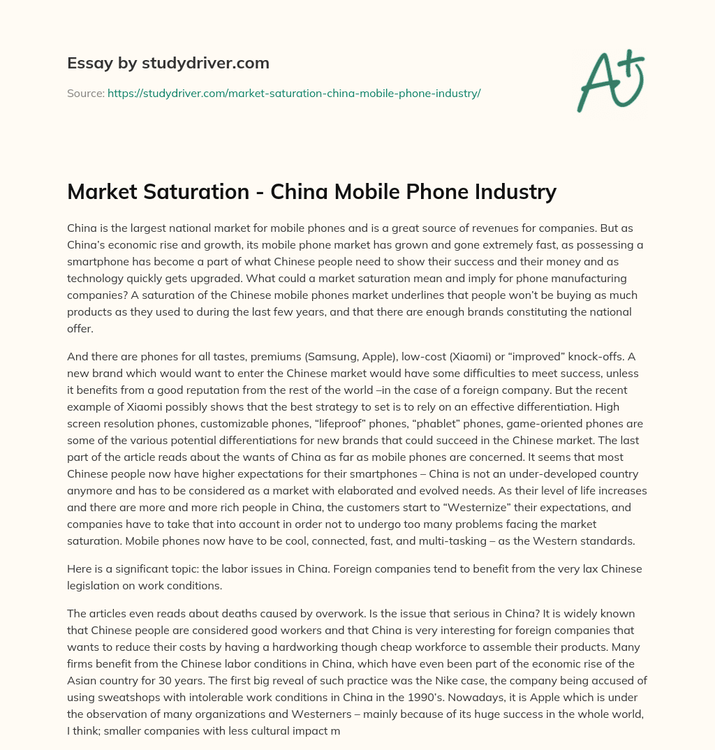 Market Saturation – China Mobile Phone Industry essay
