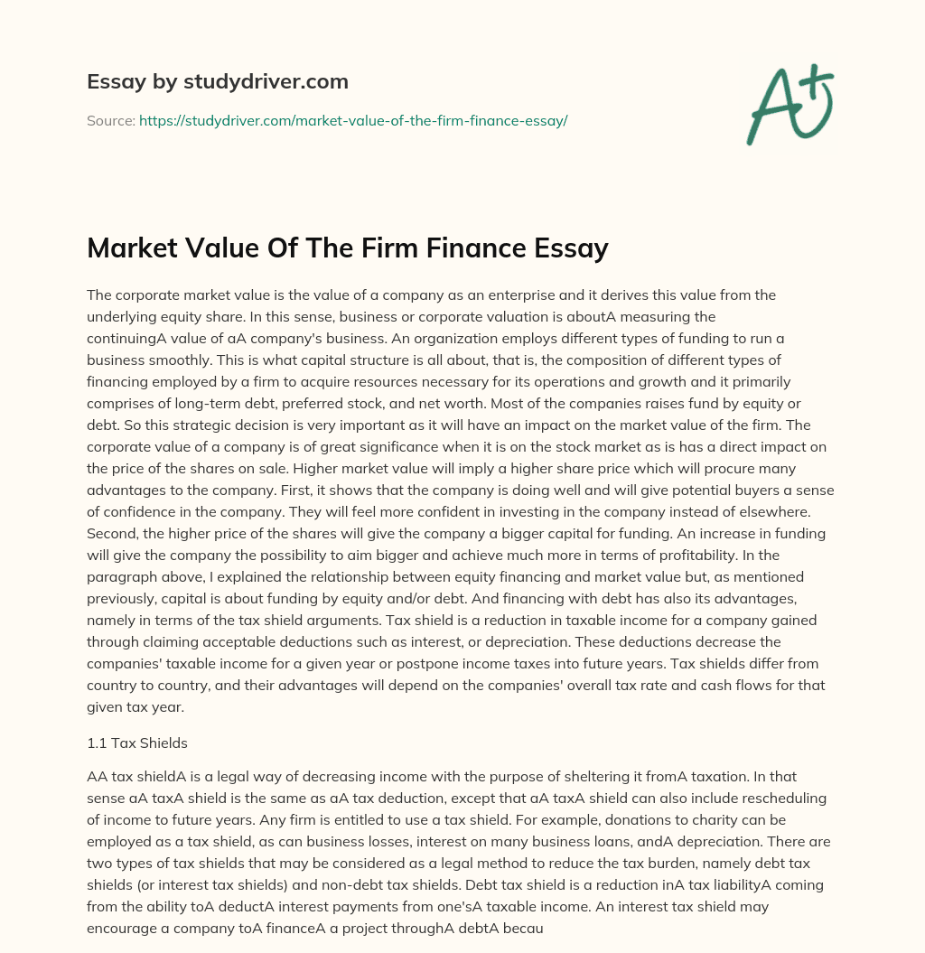 Market Value of the Firm Finance Essay essay