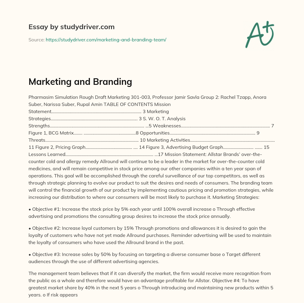 Marketing and Branding essay