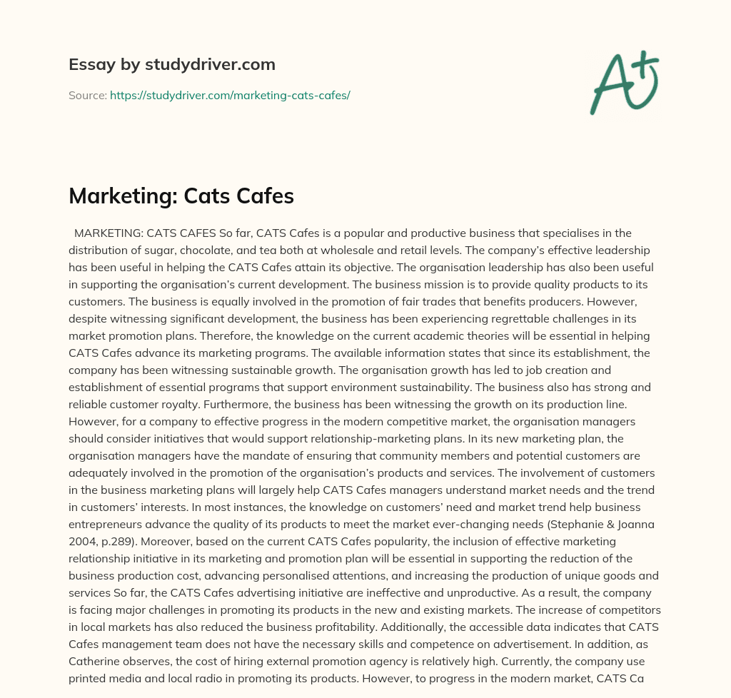 Marketing: Cats Cafes essay