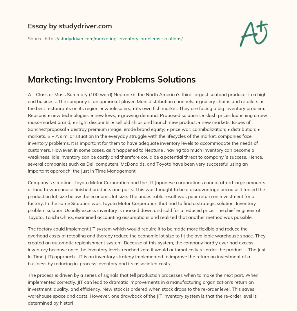 Marketing: Inventory Problems Solutions essay