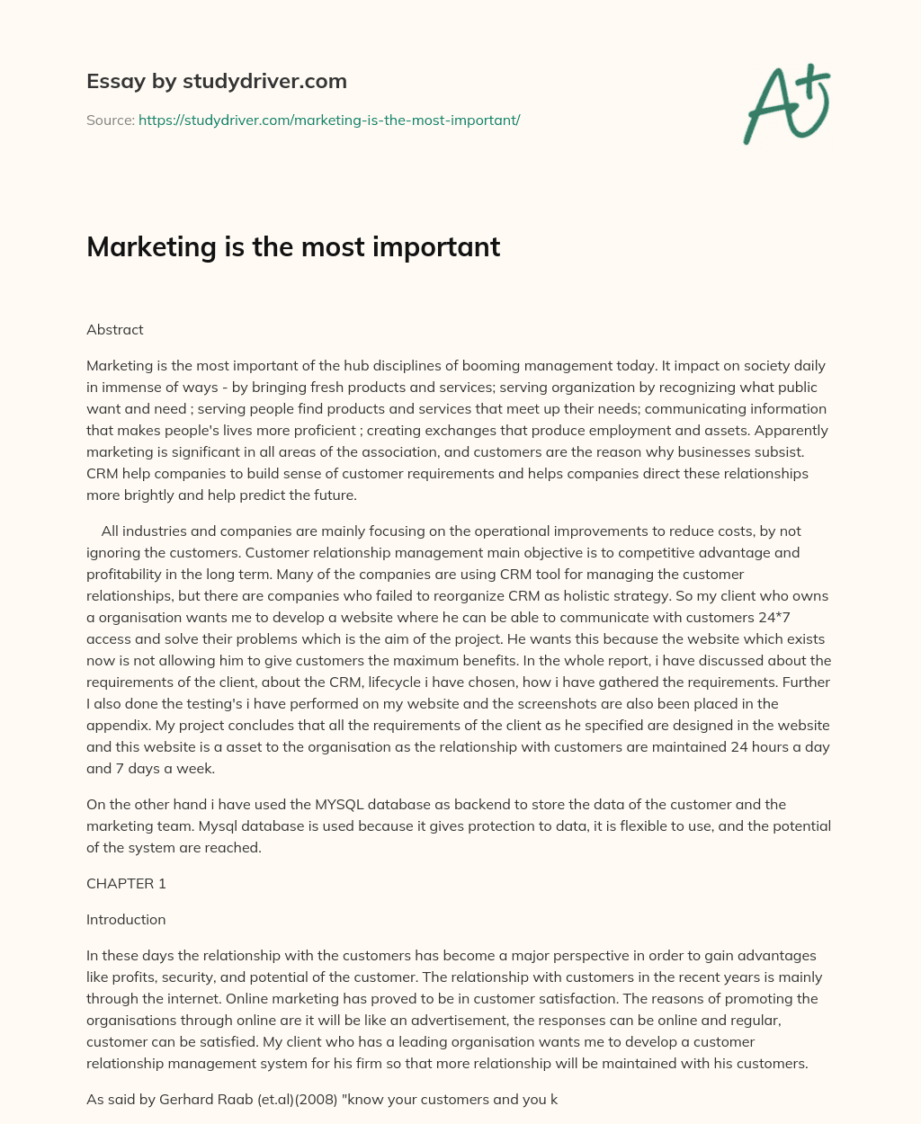 Marketing is the most Important essay