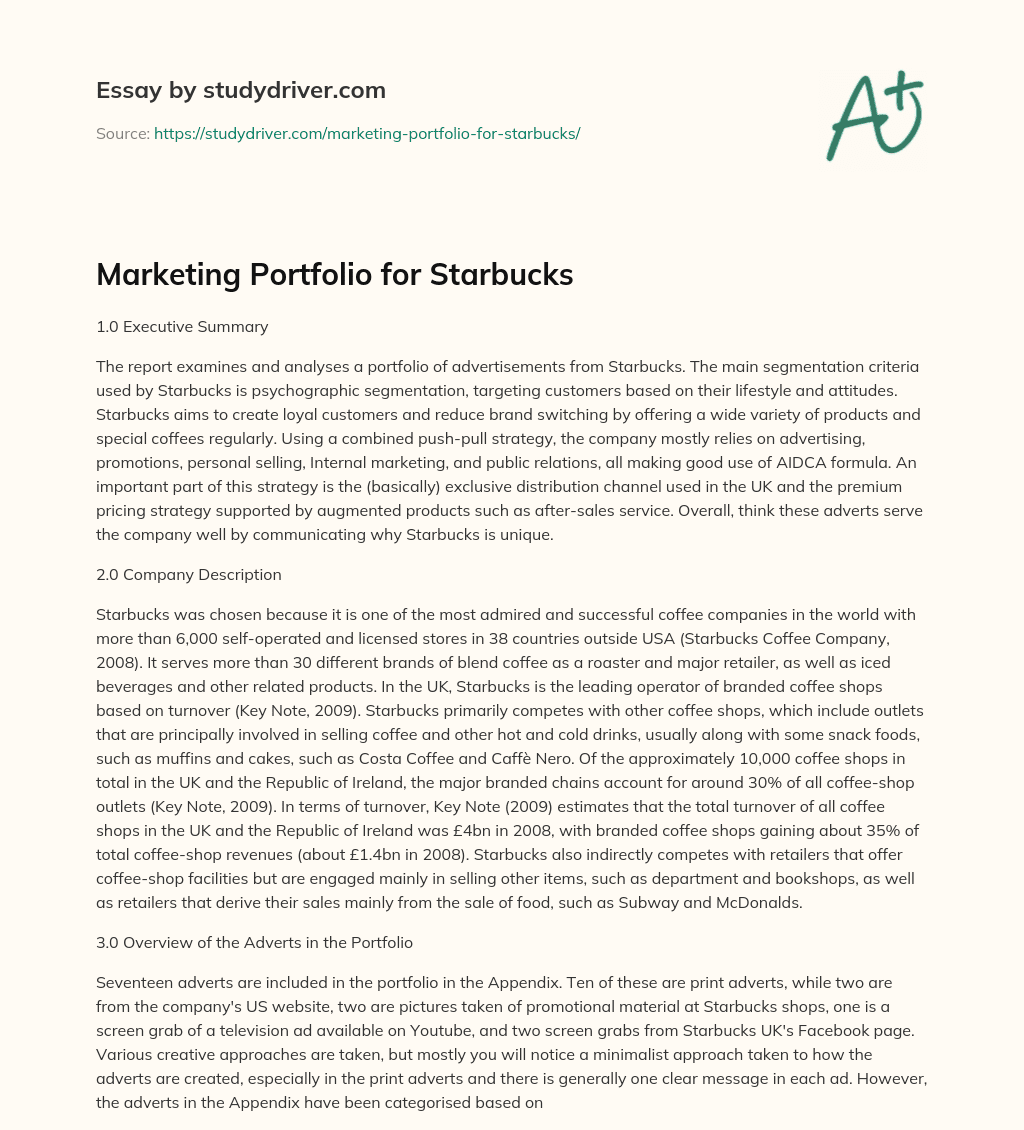 Marketing Portfolio for Starbucks essay