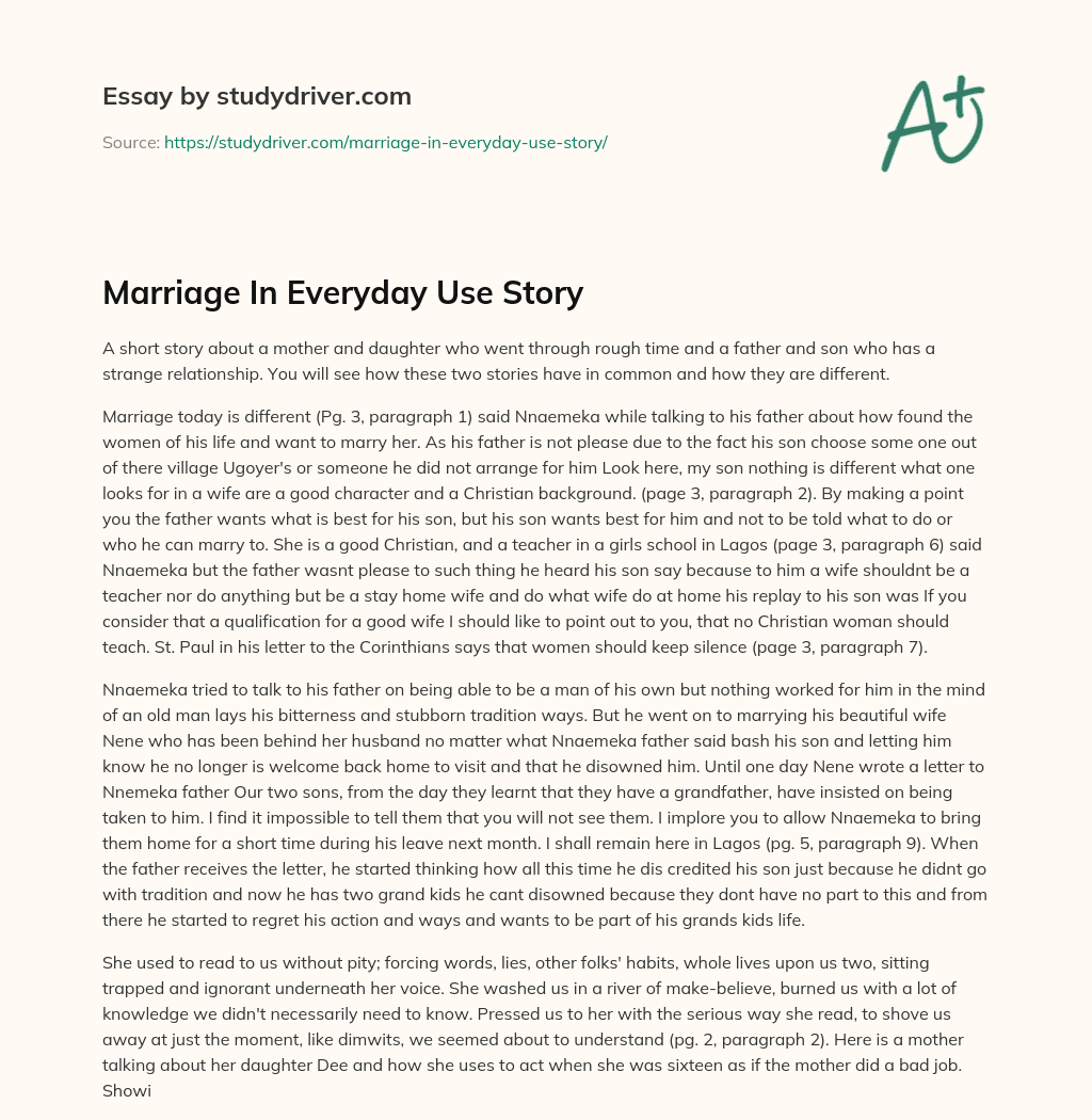 Marriage in Everyday Use Story essay