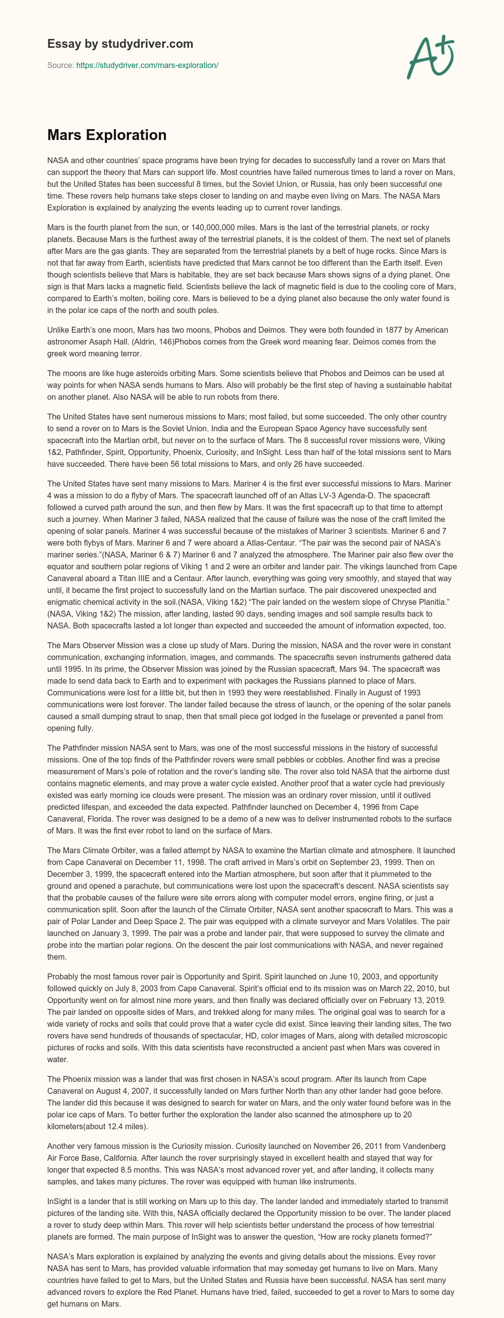 Mars Exploration essay