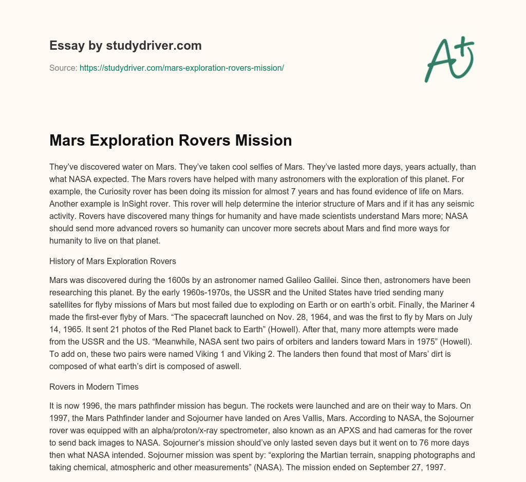 Mars Exploration Rovers Mission essay