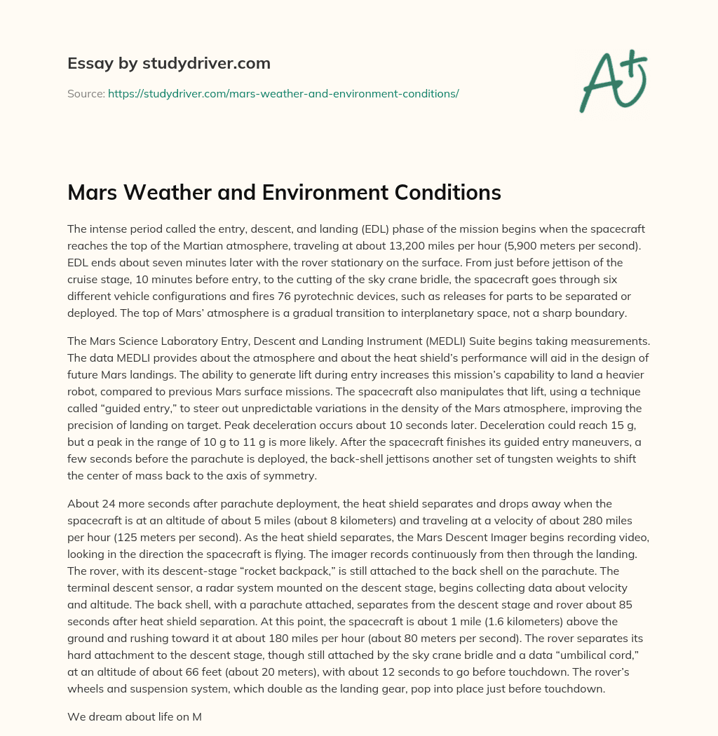 Mars Weather and Environment Conditions essay