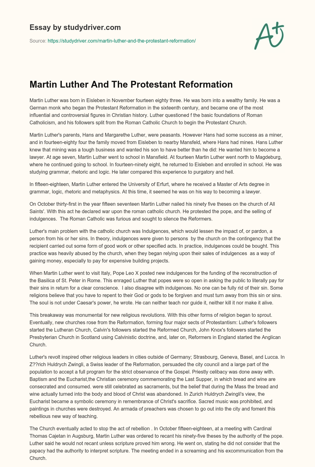 Martin Luther and the Protestant Reformation essay