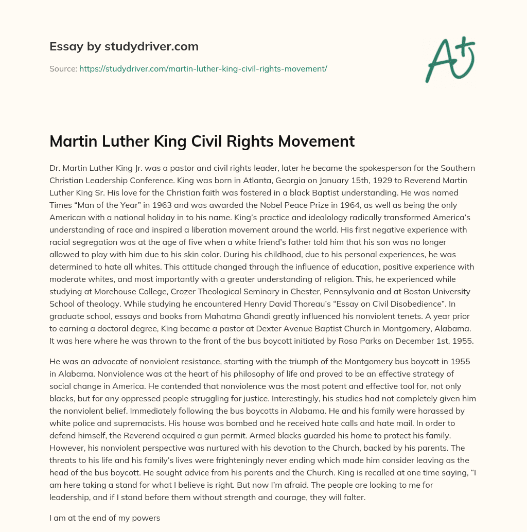 Martin Luther King Civil Rights Movement essay