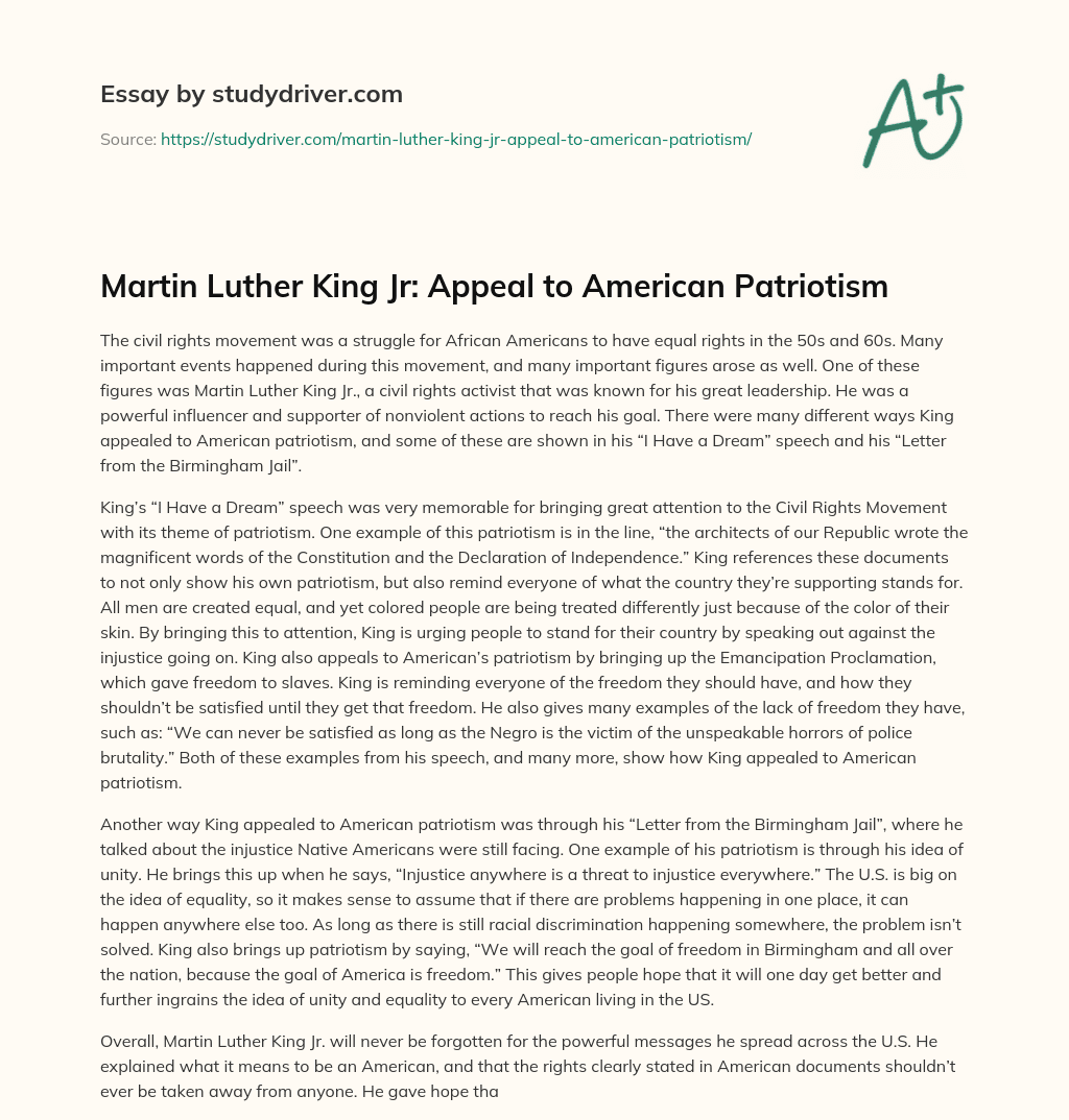 Martin Luther King Jr: Appeal to American Patriotism essay