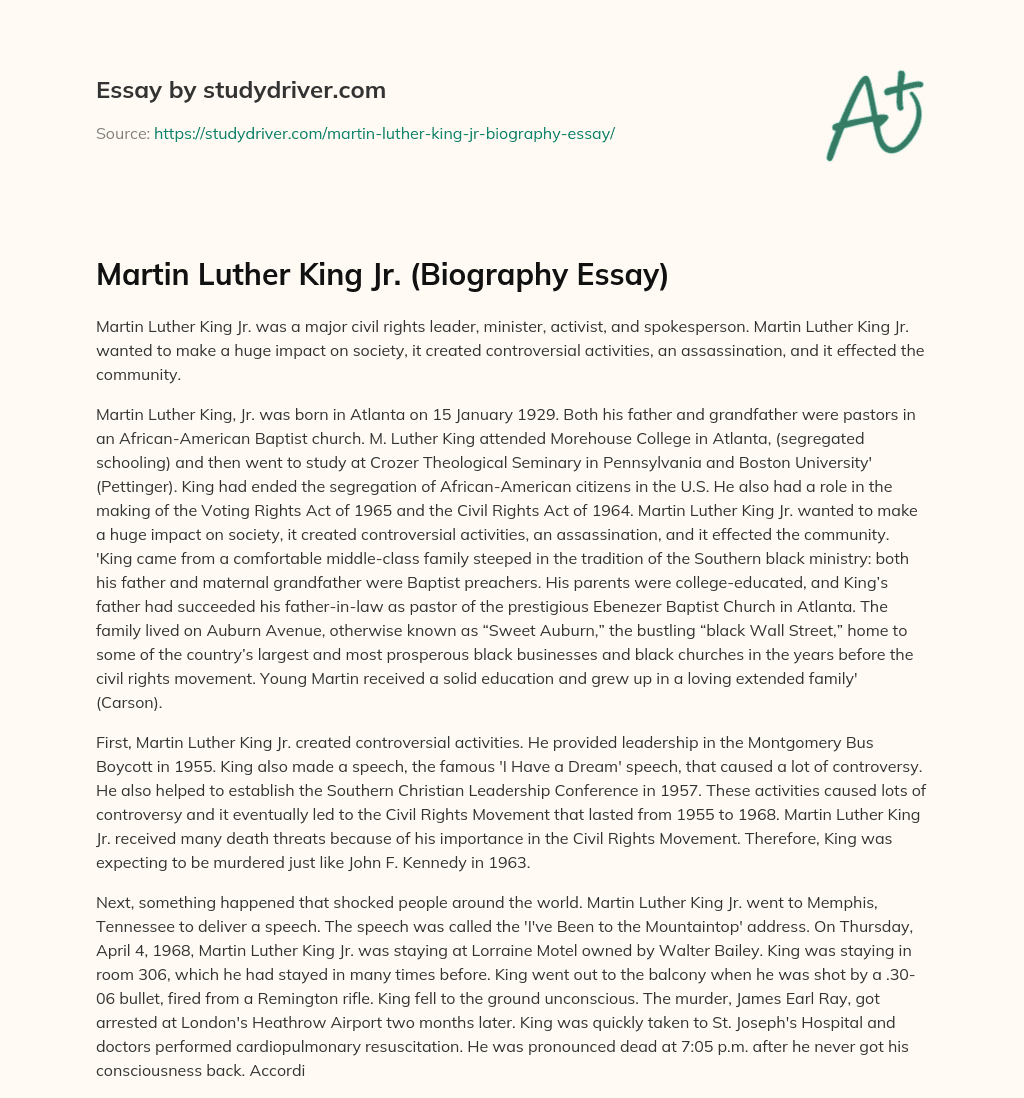 Martin Luther King Jr. (Biography Essay) essay