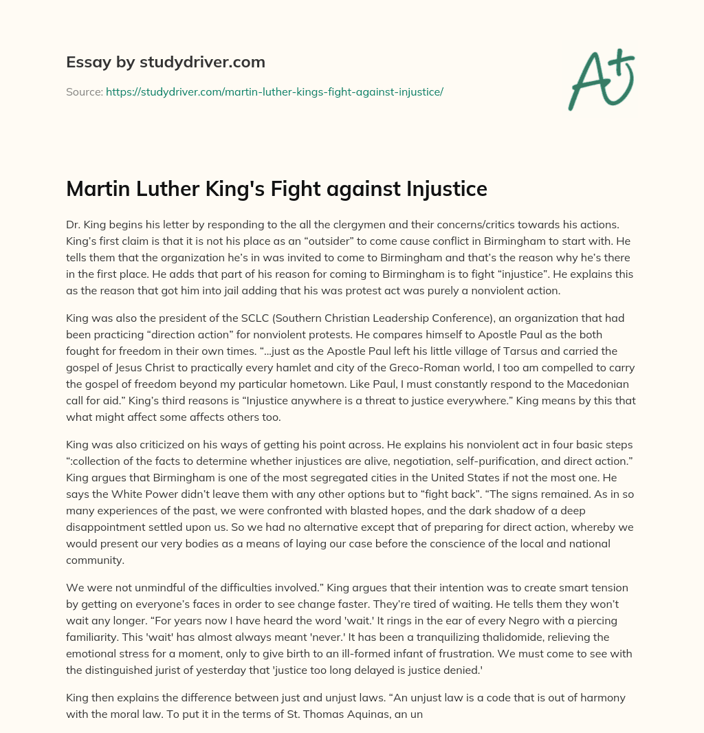 Martin Luther King’s Fight against Injustice essay