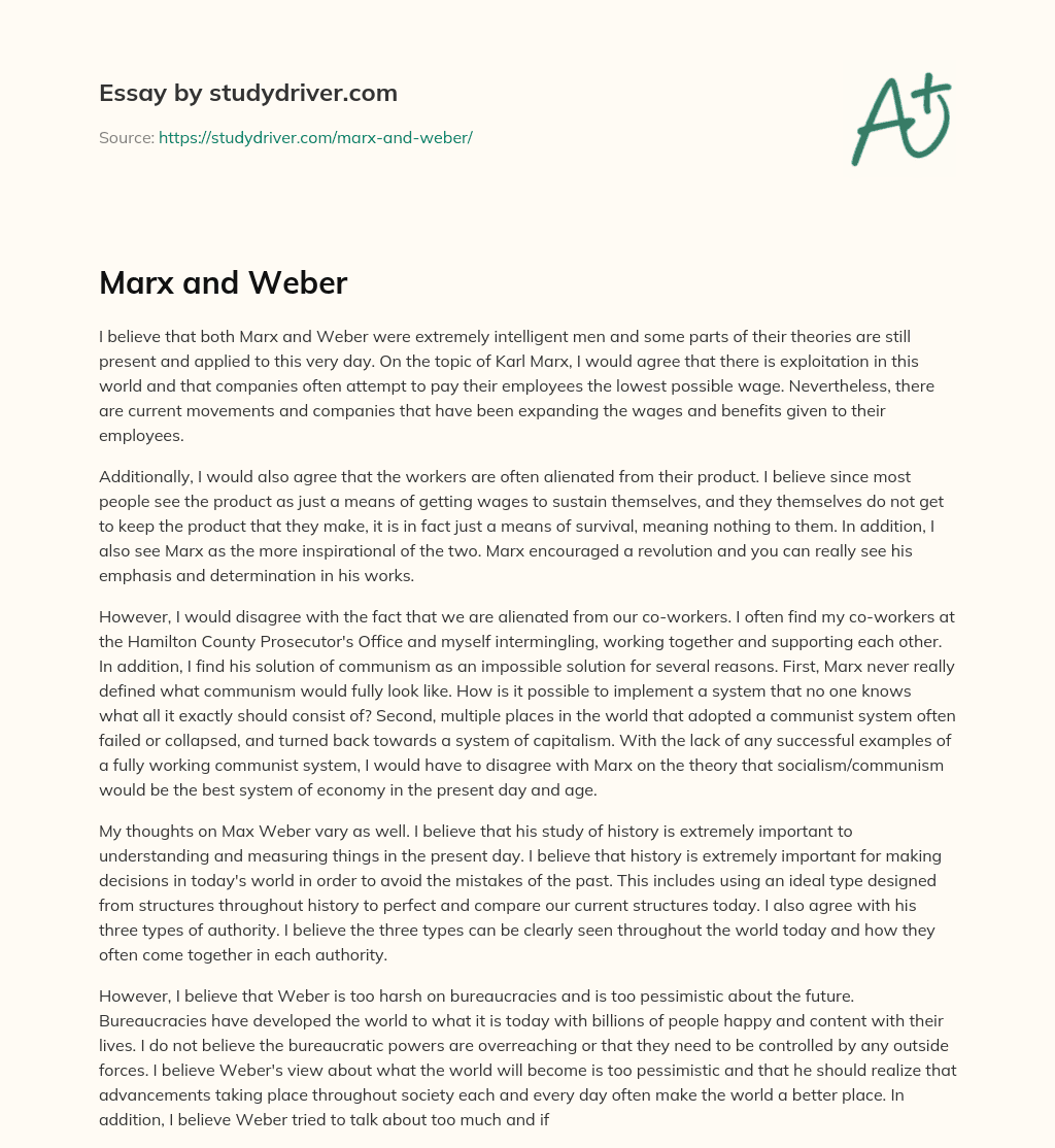 Marx and Weber essay