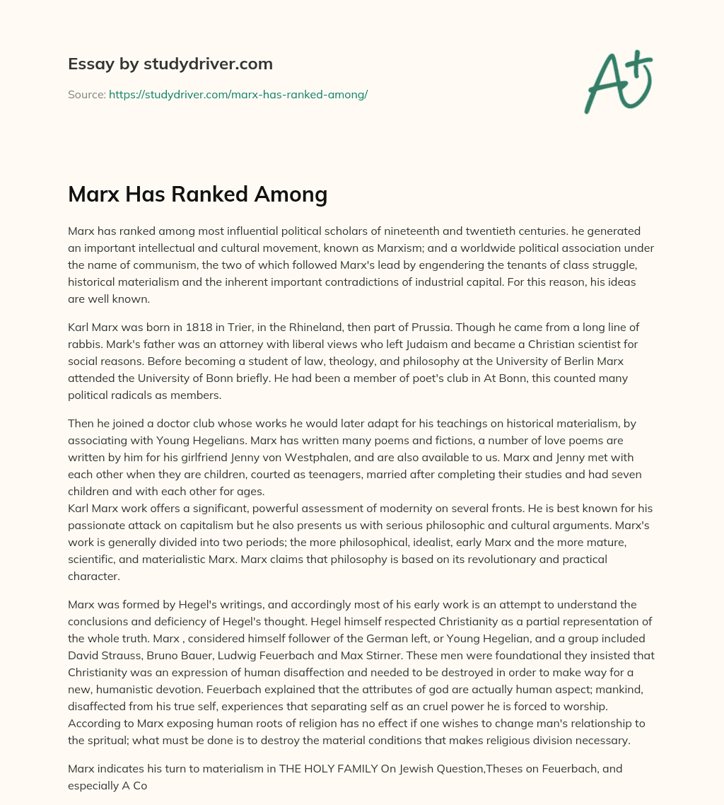 Marx has Ranked Among essay