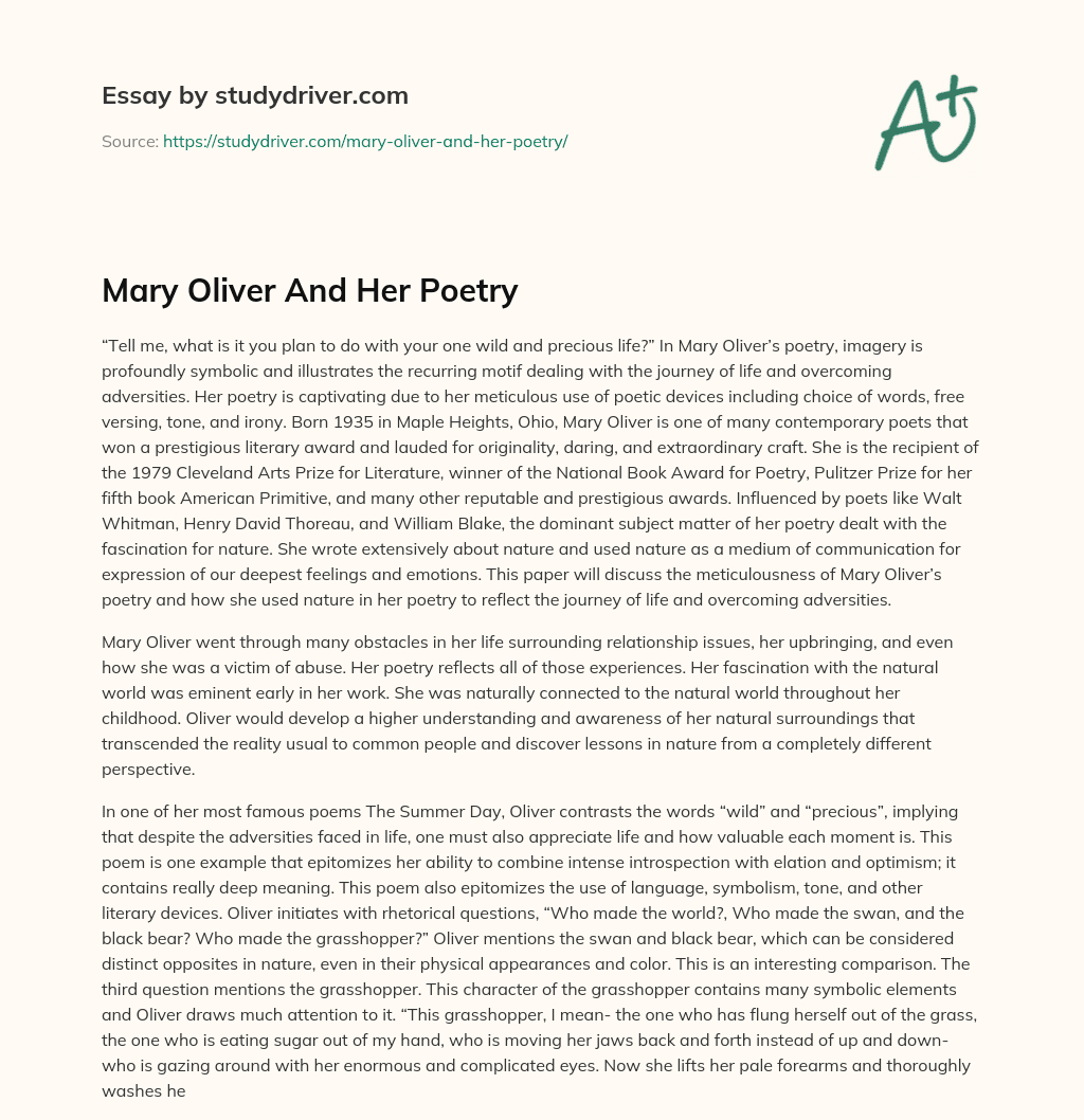 Mary Oliver and her Poetry essay