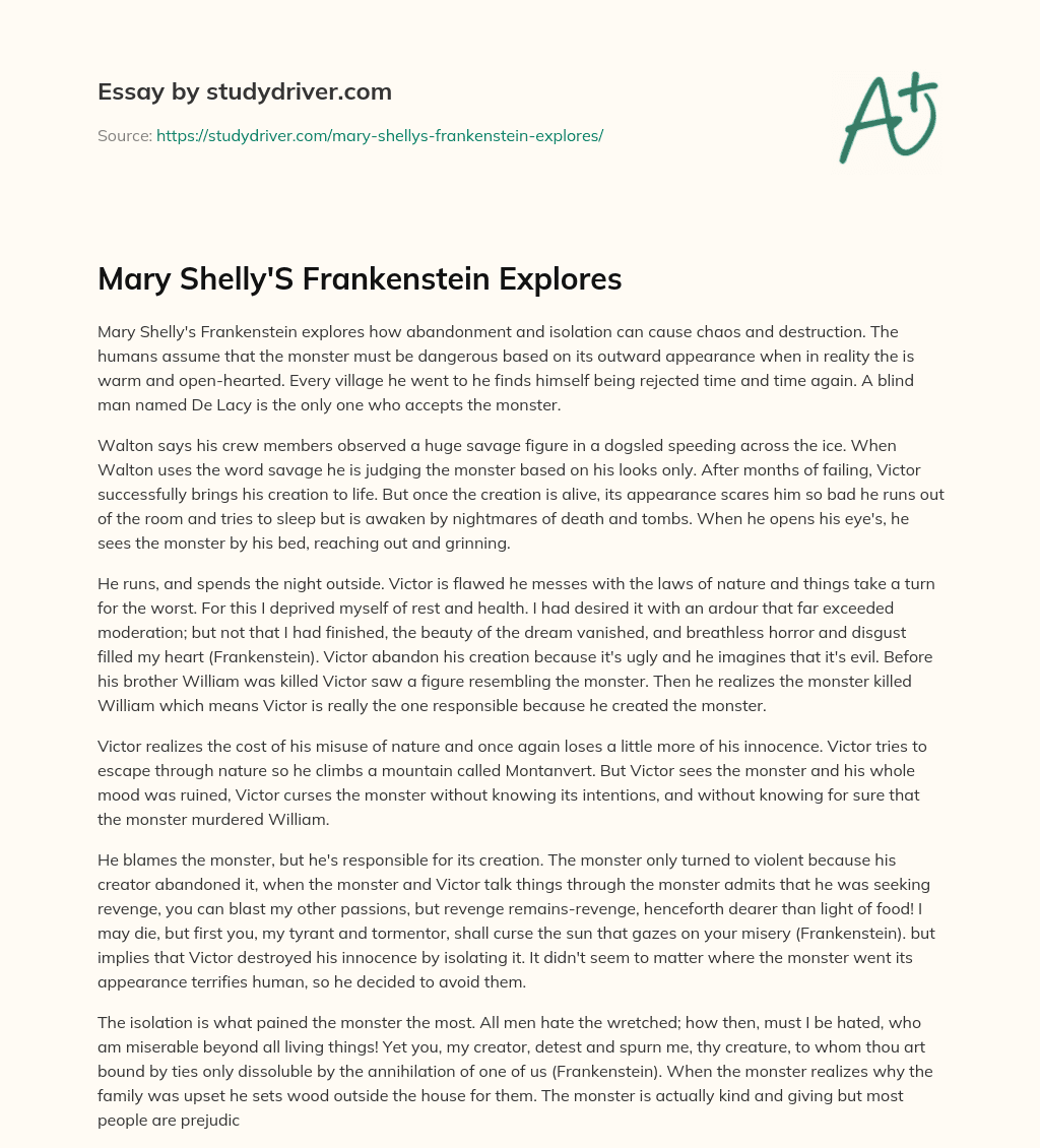 Mary Shelly’S Frankenstein Explores essay