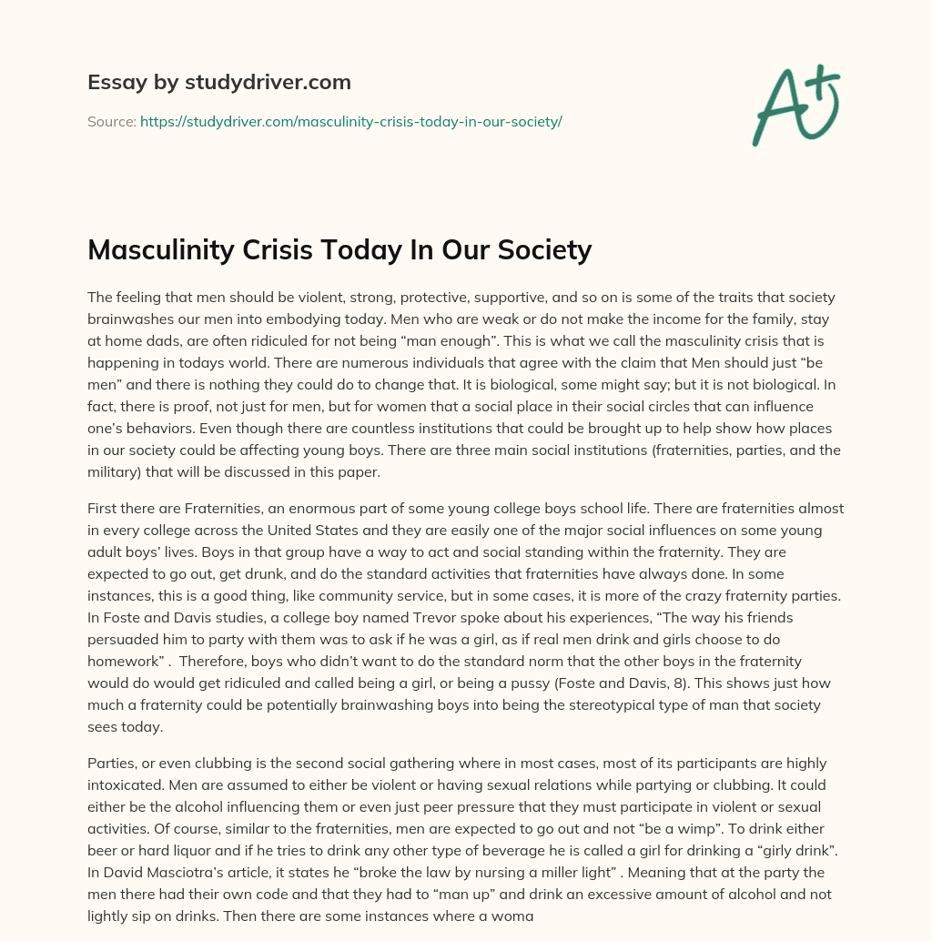 Masculinity Crisis Today in our Society essay