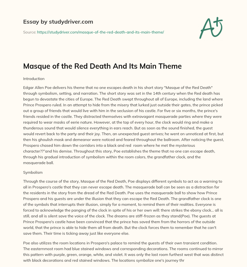 Masque of the Red Death and its Main Theme essay