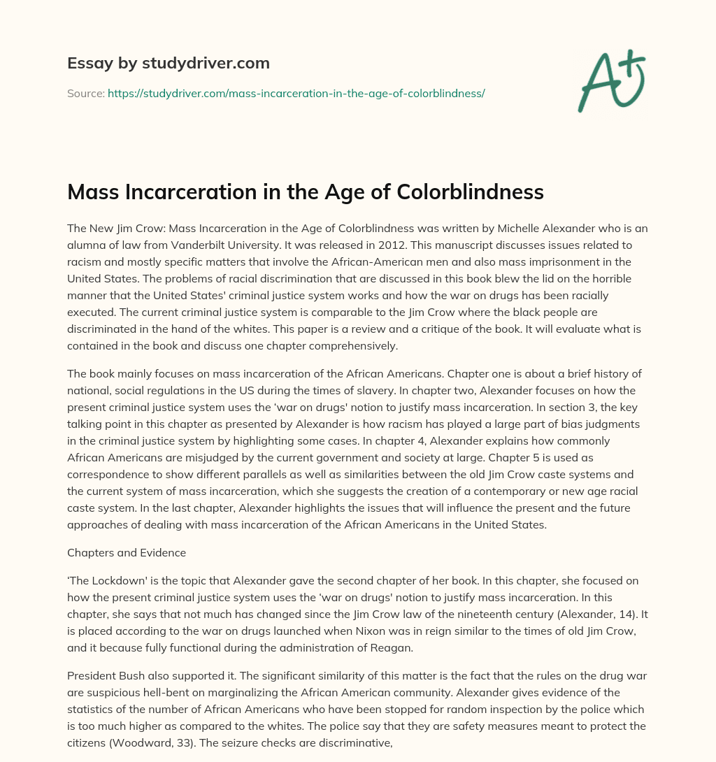 Mass Incarceration in the Age of Colorblindness essay