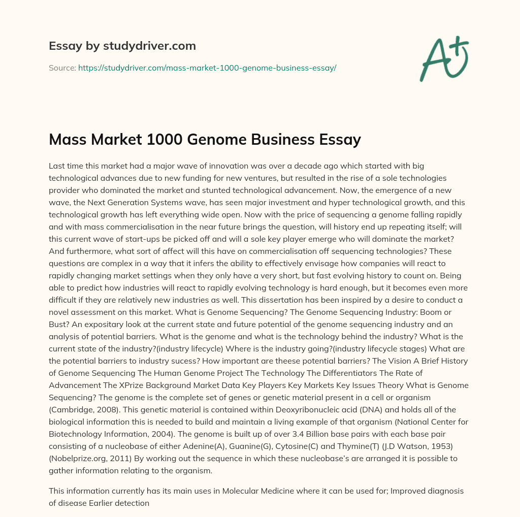 Mass Market 1000 Genome Business Essay essay