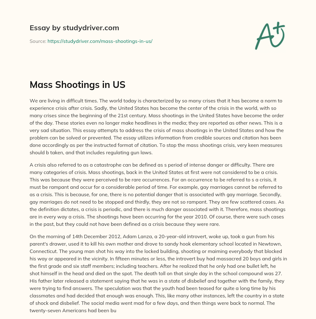 Mass Shootings in US essay