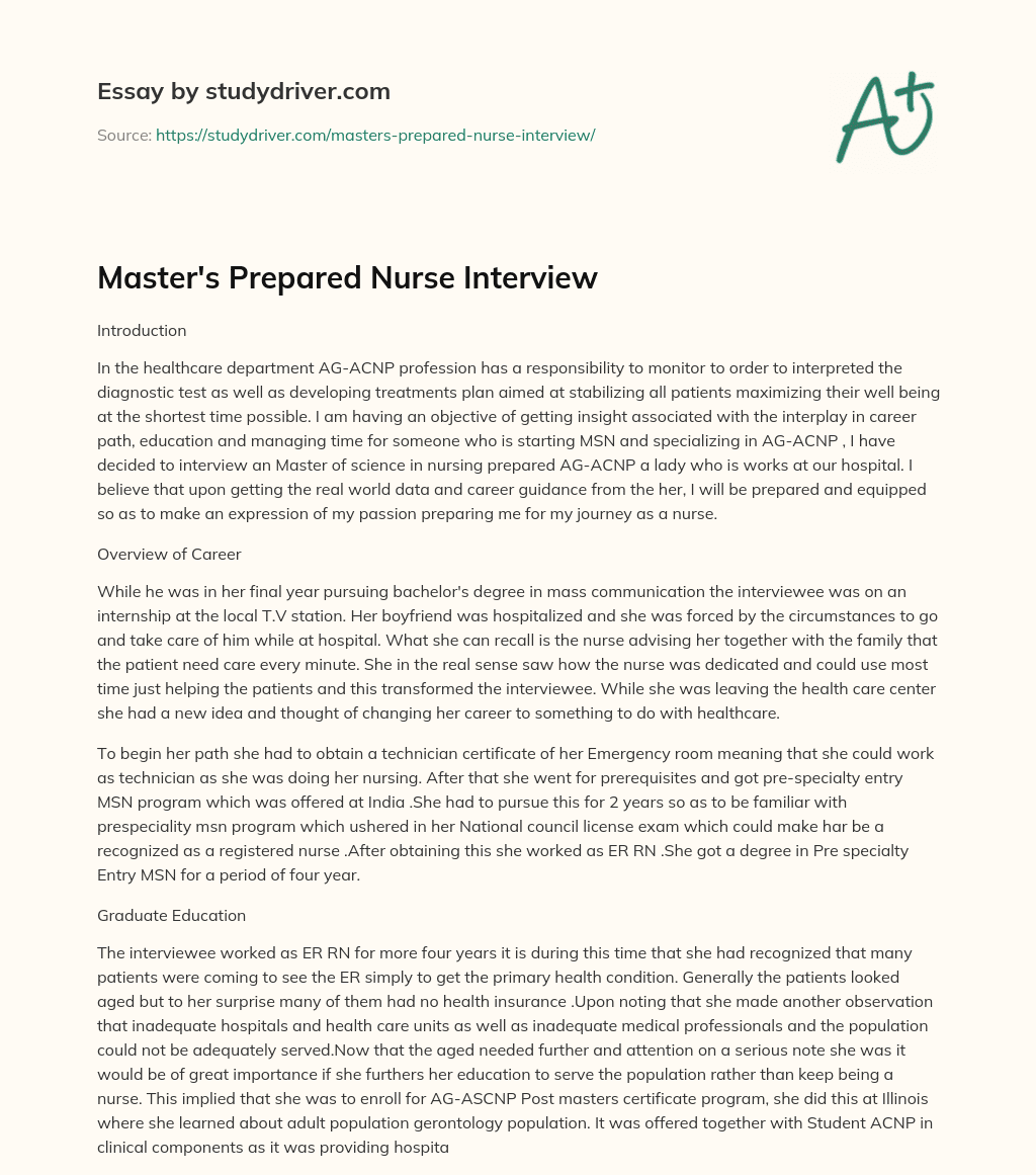 Master’s Prepared Nurse Interview essay