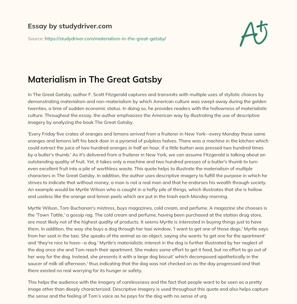Materialism in the Great Gatsby essay