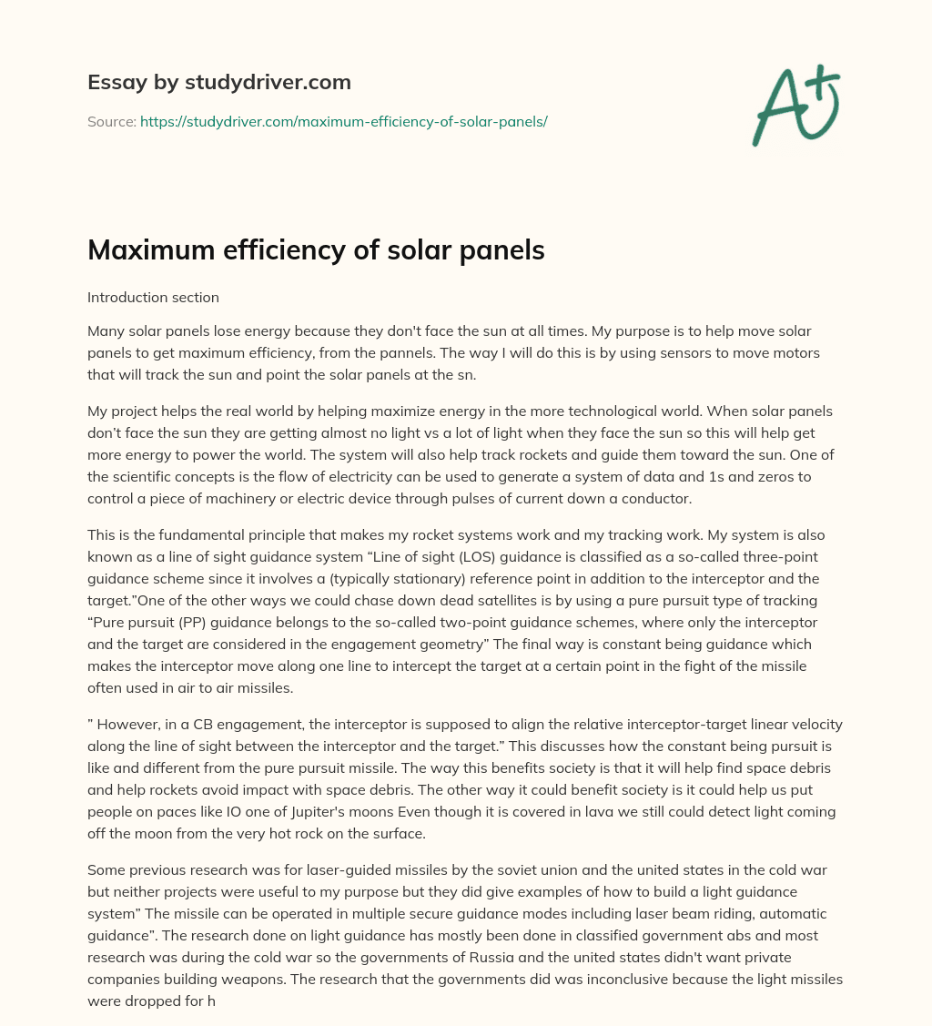 Maximum Efficiency of Solar Panels essay