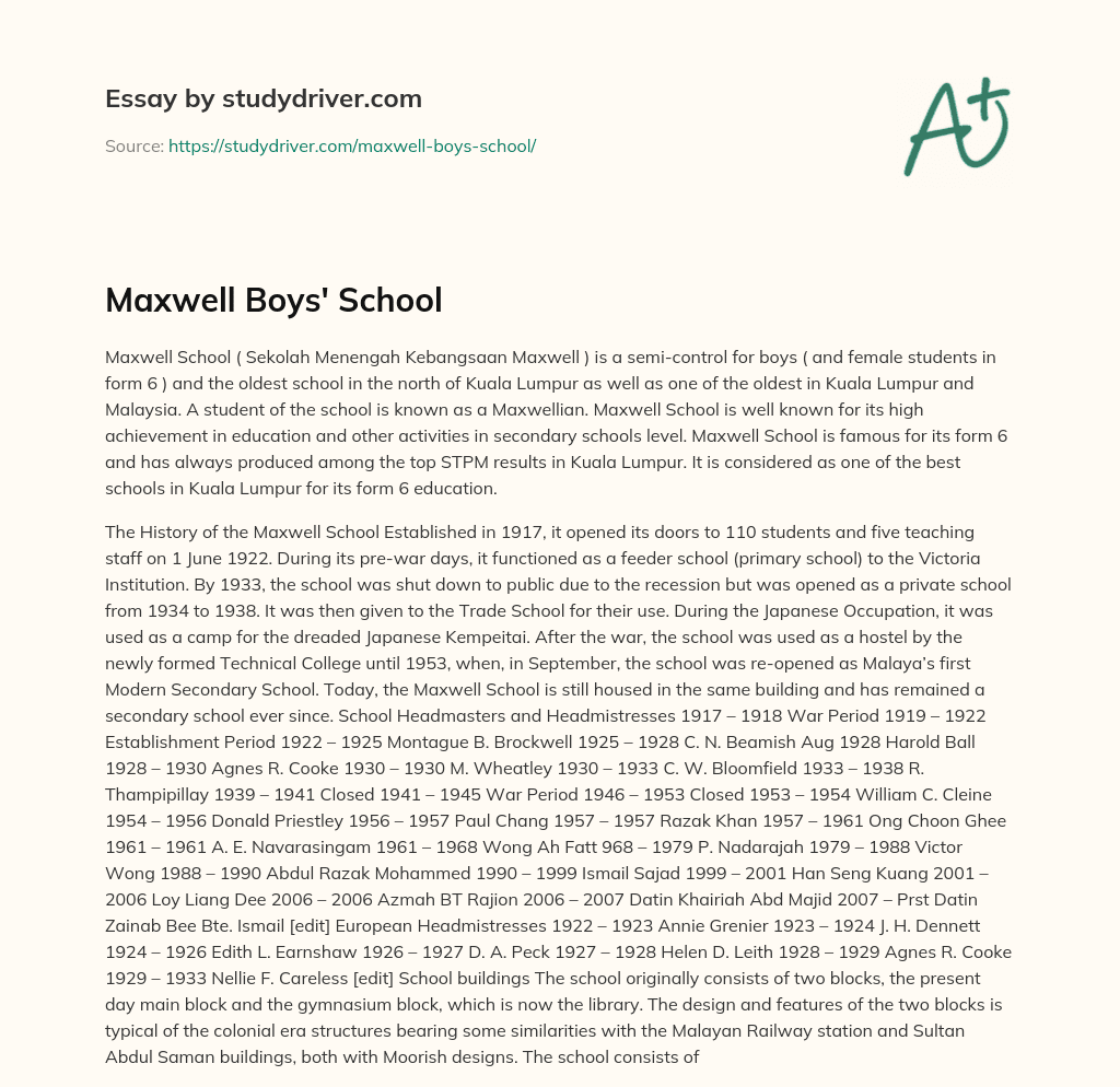 Maxwell Boys’ School essay