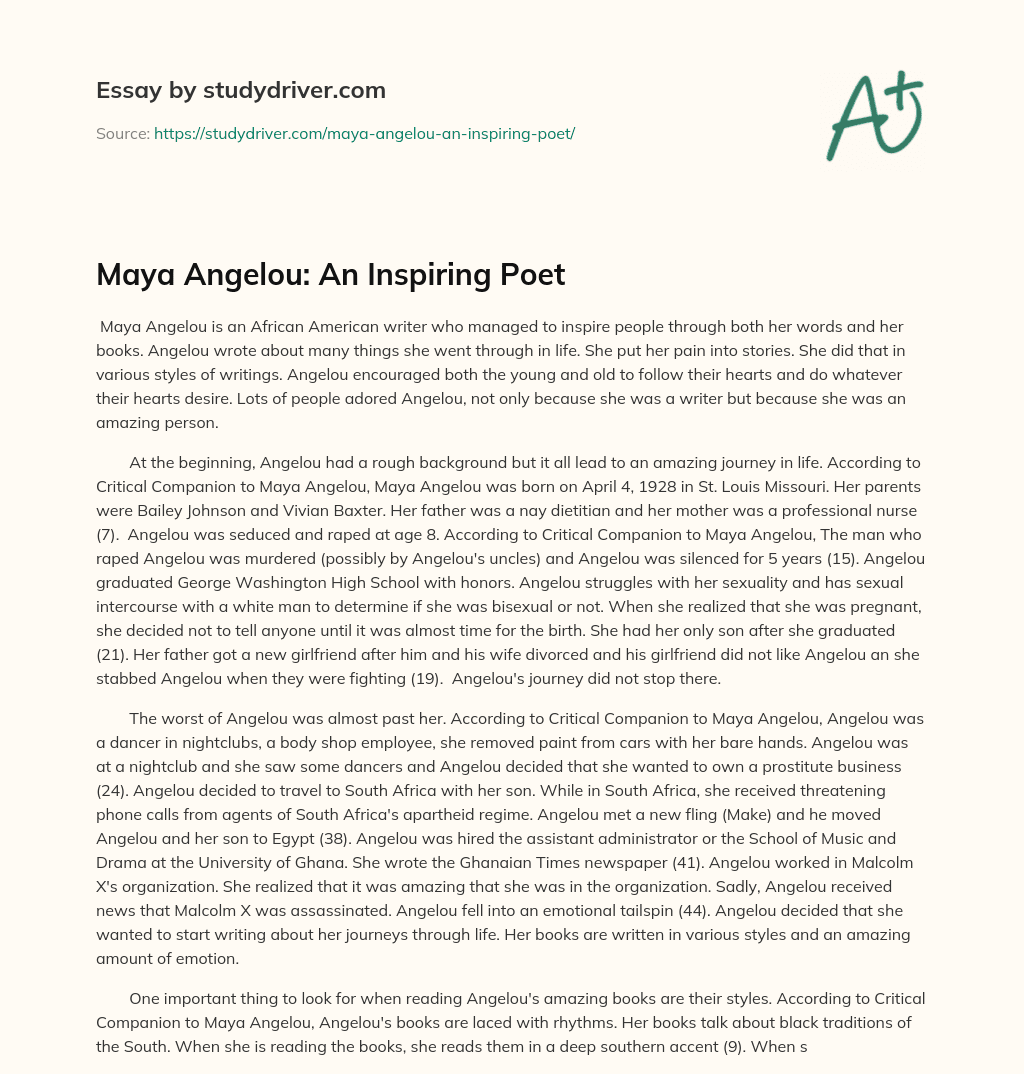 Maya Angelou: an Inspiring Poet essay