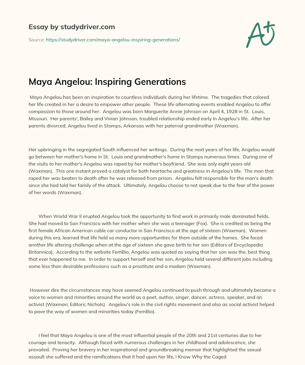 Maya Angelou: Inspiring Generations essay