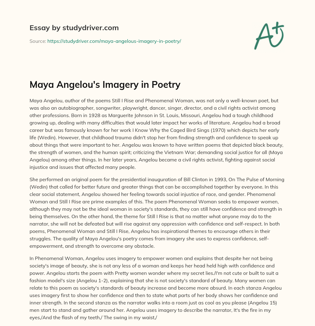 Maya Angelou’s Imagery in Poetry essay