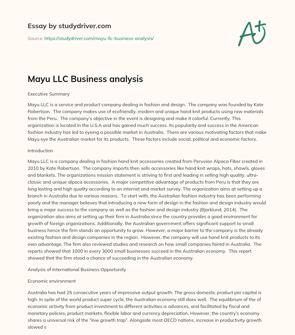 Mayu LLC Business Analysis essay
