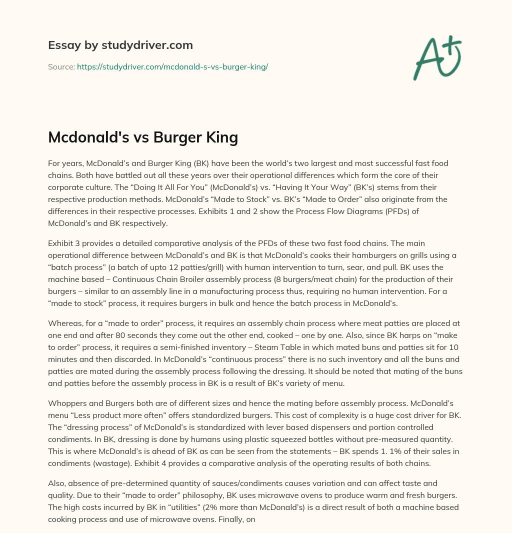Mcdonald’s Vs Burger King essay