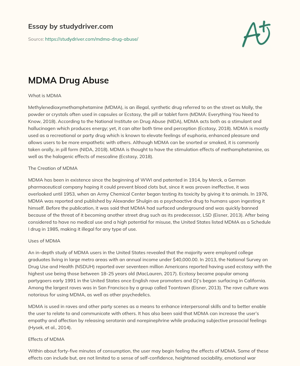 MDMA Drug Abuse essay