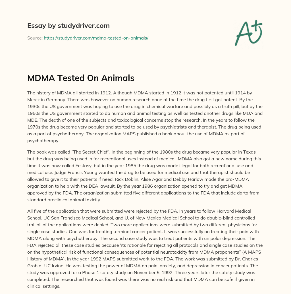 MDMA Tested on Animals essay