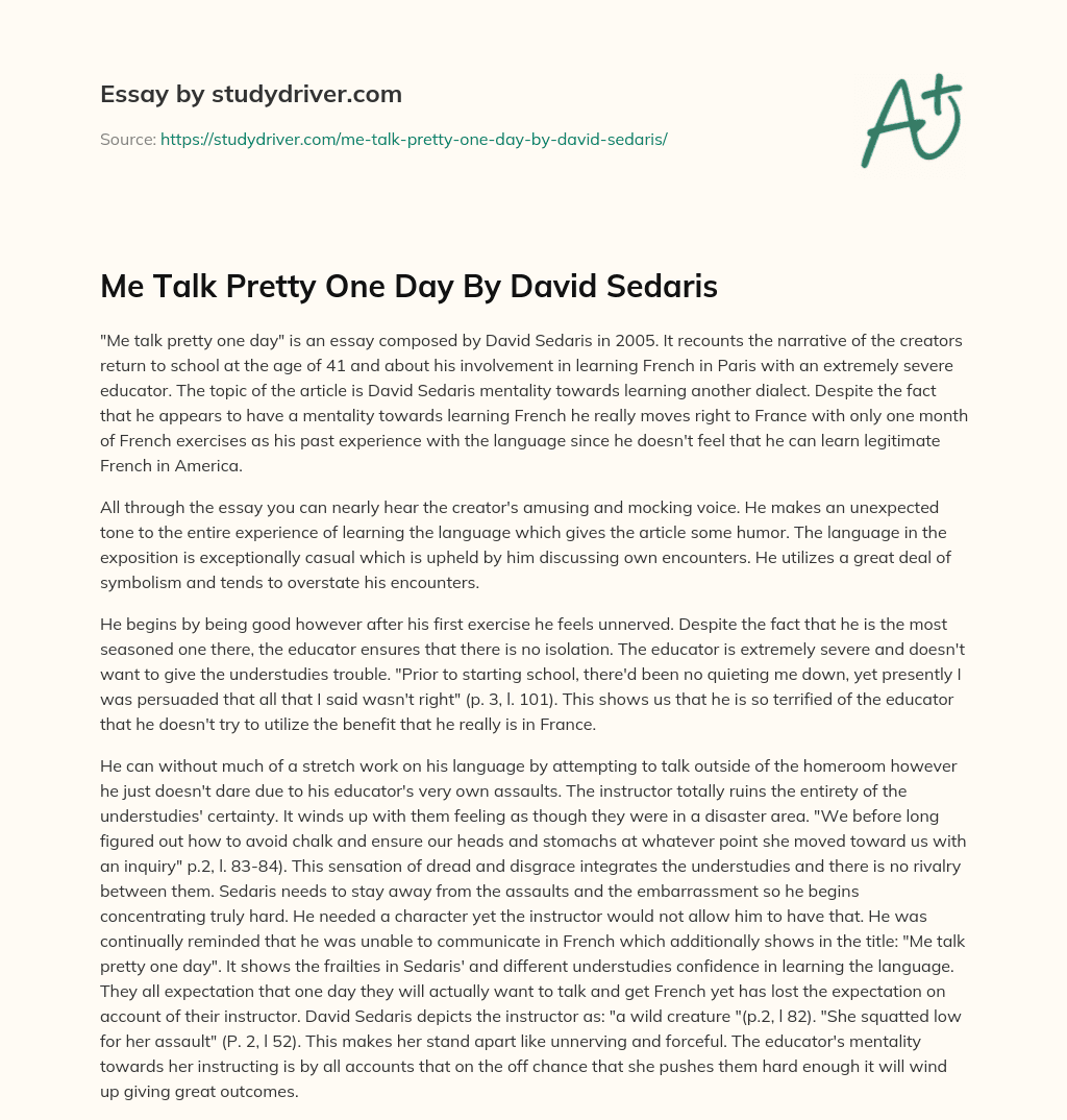 alien slutpunkt pistol Me Talk Pretty One Day By David Sedaris - Free Essay Example - 801 Words |  StudyDriver.com