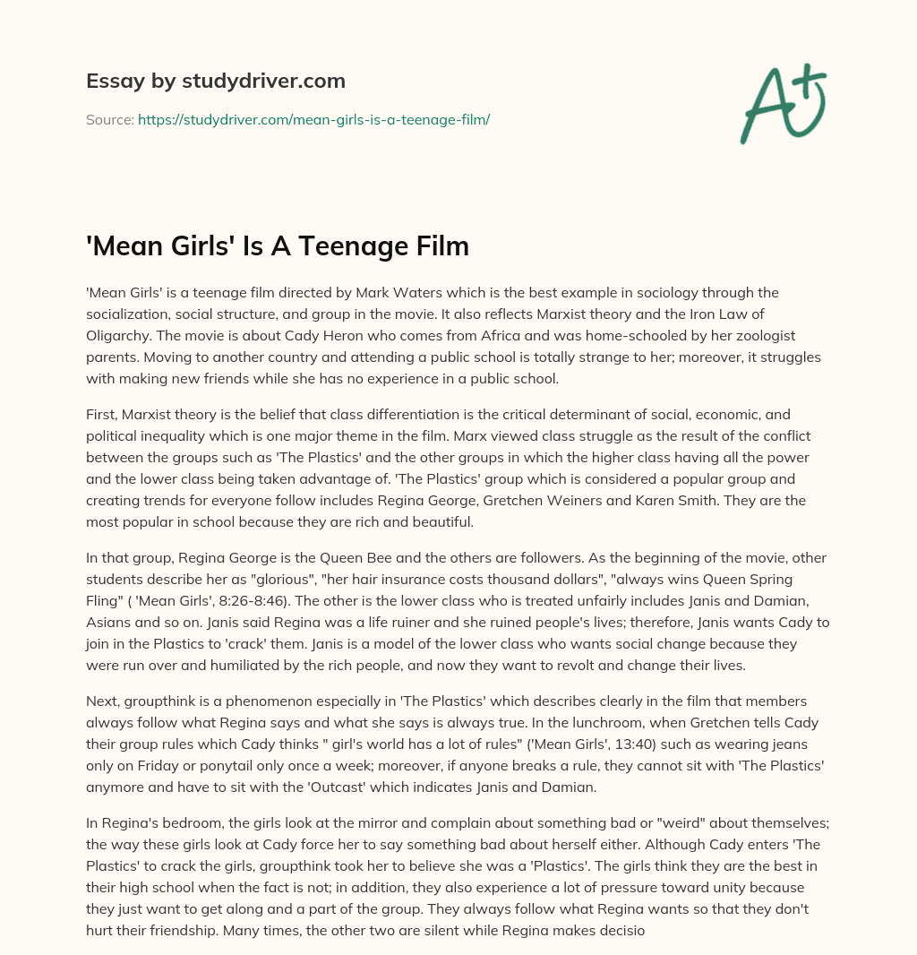 ‘Mean Girls’ is a Teenage Film essay