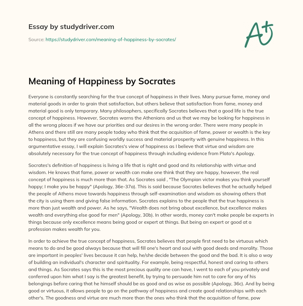Meaning of Happiness by Socrates essay
