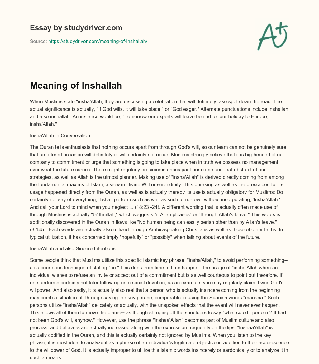 Meaning of Inshallah essay