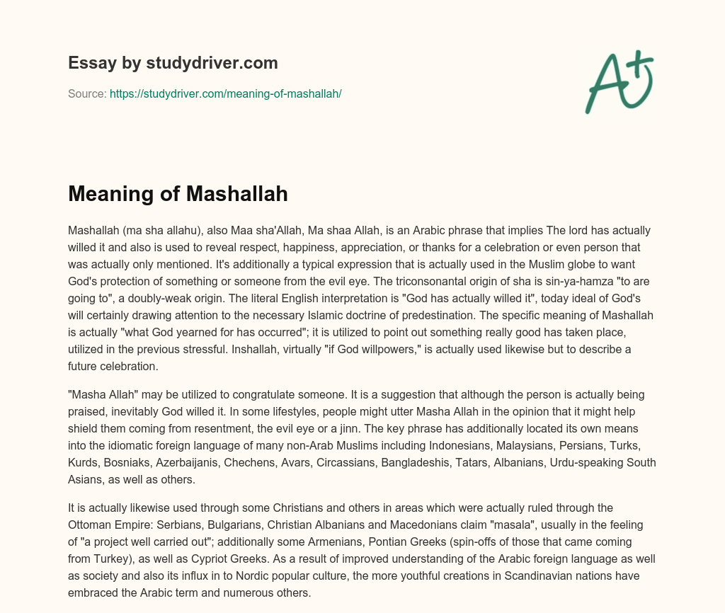 Meaning of Mashallah essay
