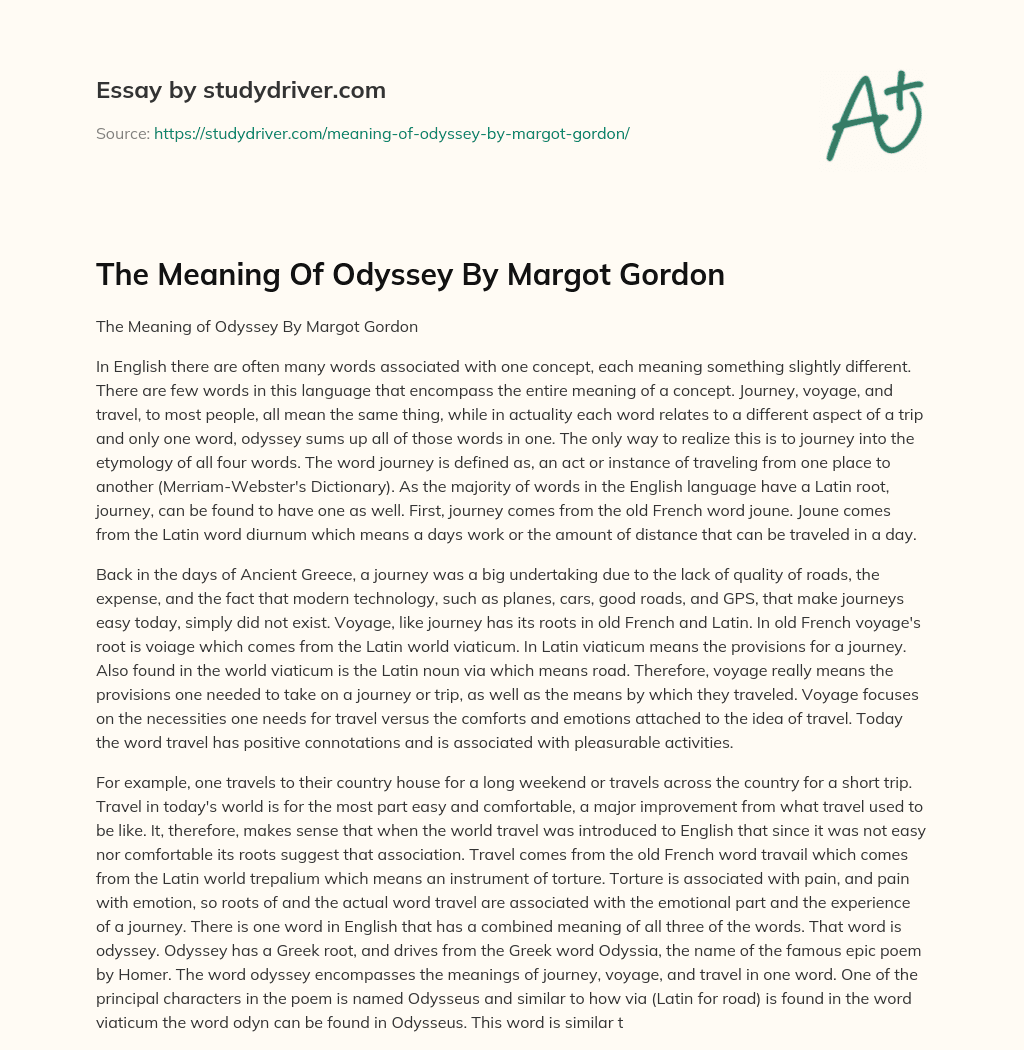 The Meaning of Odyssey by Margot Gordon essay