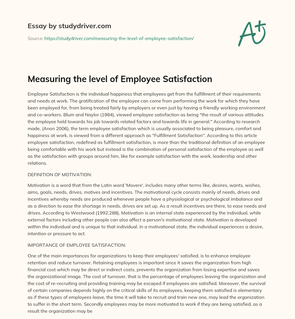 Measuring the Level of Employee Satisfaction essay