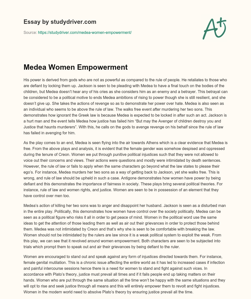 Medea Women Empowerment essay