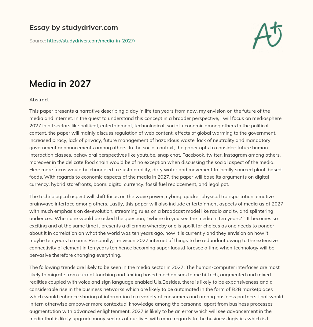 Media in 2027 essay