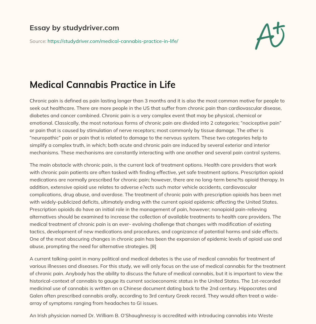 Medical Cannabis Practice in Life essay
