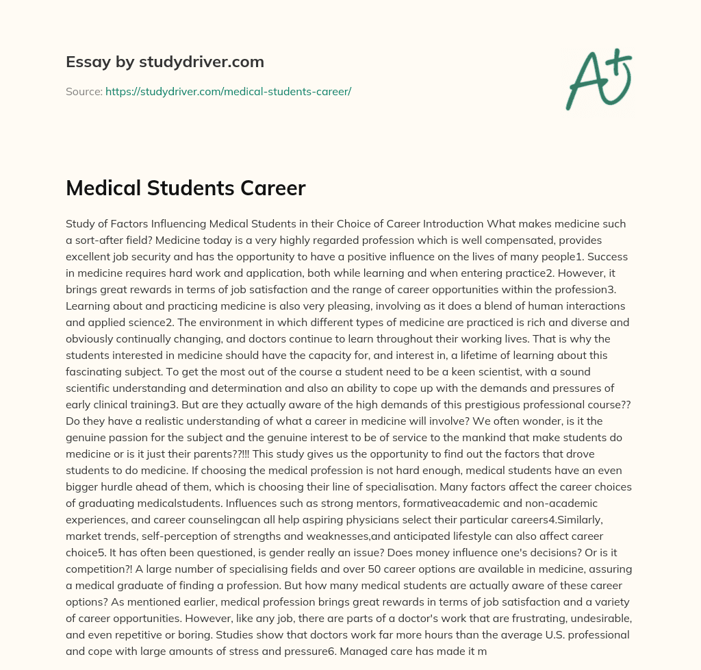 Medical Students Career essay