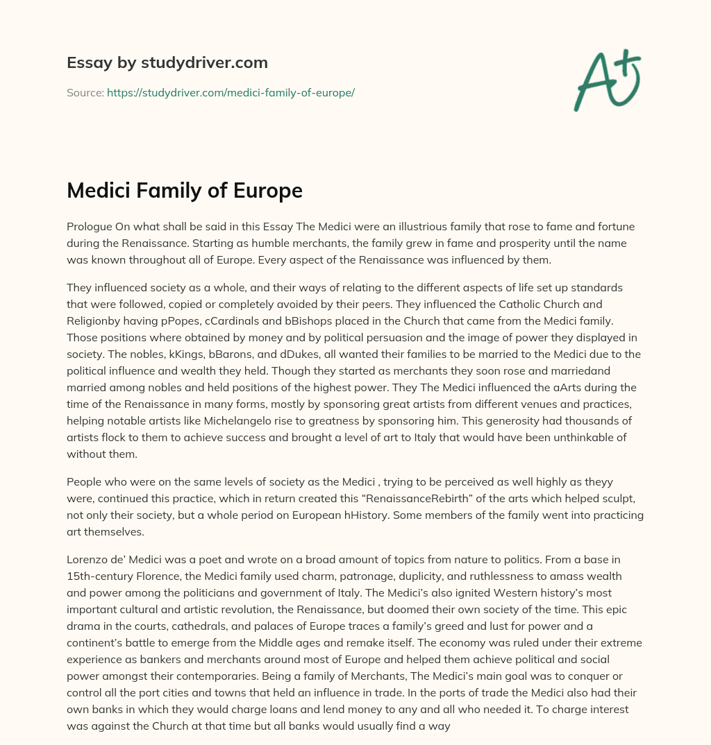 Medici Family of Europe essay